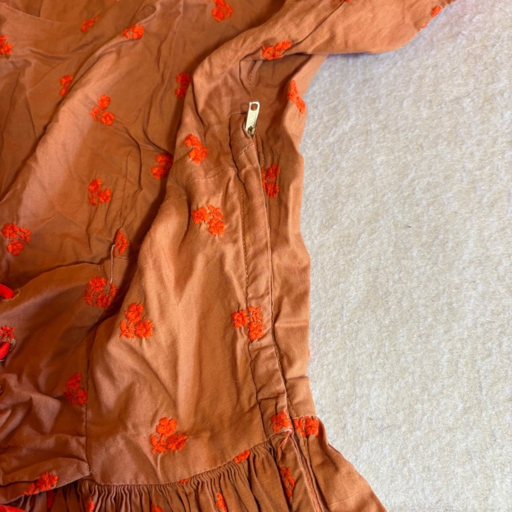 VTG Jonathan Logan Brown Orange Floral Embroidered Corset Tie Maxi Dress‎ XS 50s - Picture 4 of 11